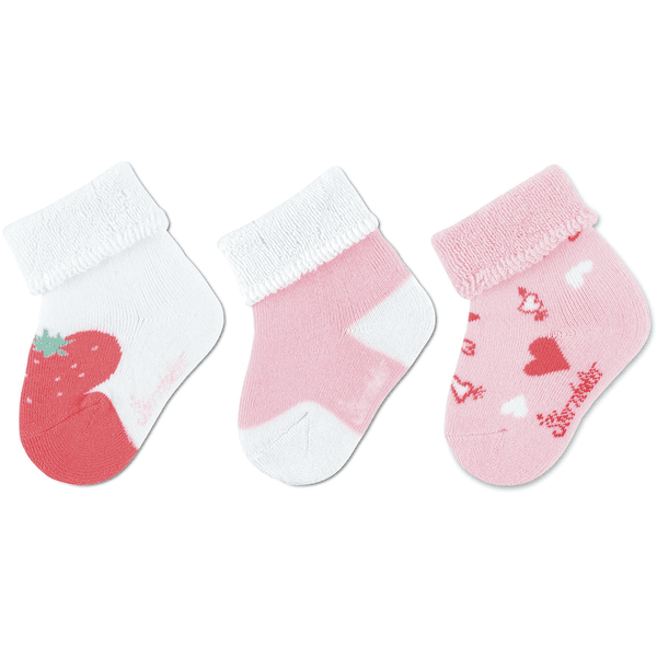 Sterntaler Lot de 3 chaussettes bébé fraise blanche