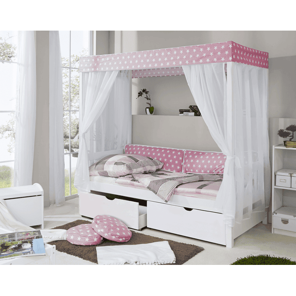 TiCAA Himmelbett Rosa mit 2 Schubladen