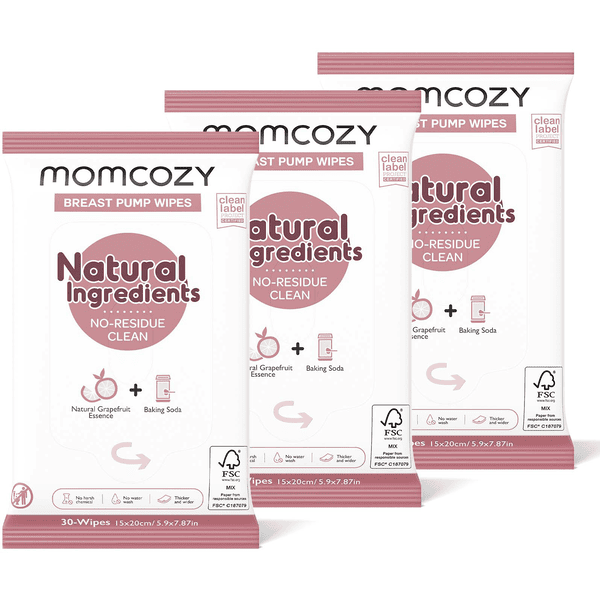 momcozy Reinigungstücher für Milchpumpen, 90 Tücher (3 x 30 Stk)