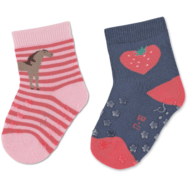 Sterntaler Chaussettes de bébé ABS pack double cheval/fraise rose 