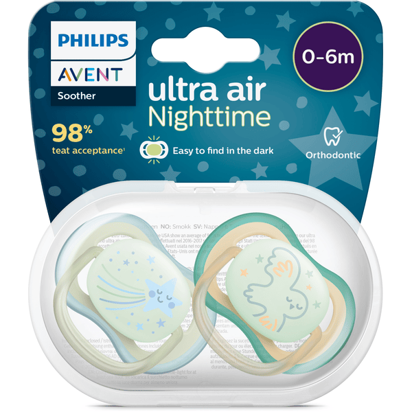 Philips AVENT Ultra Air Nighttime SCF376/43 - Chupete nocturno, 6-18 meses,  azul, paquete de 4