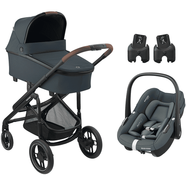 MAXI COSI Poussette trio combinée 3en1 Plaza Plus Essential Graphite Pebble S Tonal Graphite adaptateur Baby Black