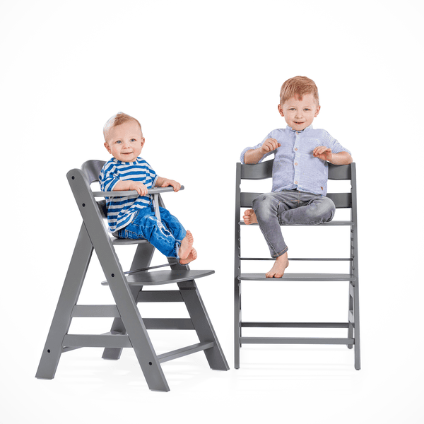 Hauck Hochstuhl Alpha Plus Grey (Set), Mitwachsender Holz Kinderhochstuhl  mit Sitzauflage höhenverstellbar