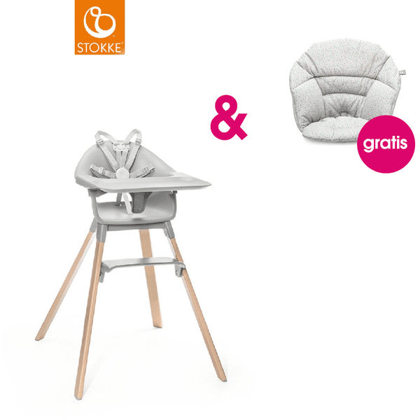 STOKKE® CLIKK™ Hochstuhl Cloud Grey + gratis Sitzkissen Grey Sprinkles