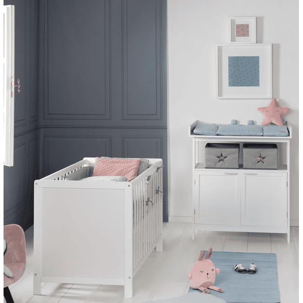 roba Chambre bébé duo lit commode 2 portes Hamburg bois blanc 60x120 cm