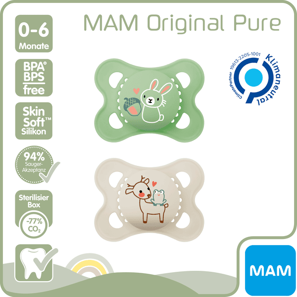 MAM Sucette Pure & Pure Plaine - 0-6 mois - Rose - 4 pcs