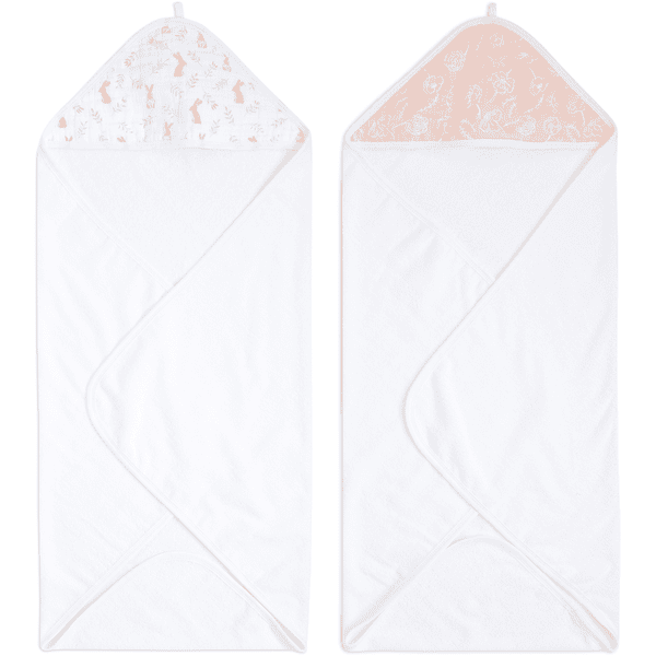 aden +anais™ Badehåndklæde med hætte 2-pakke Blush ing Bunnies
