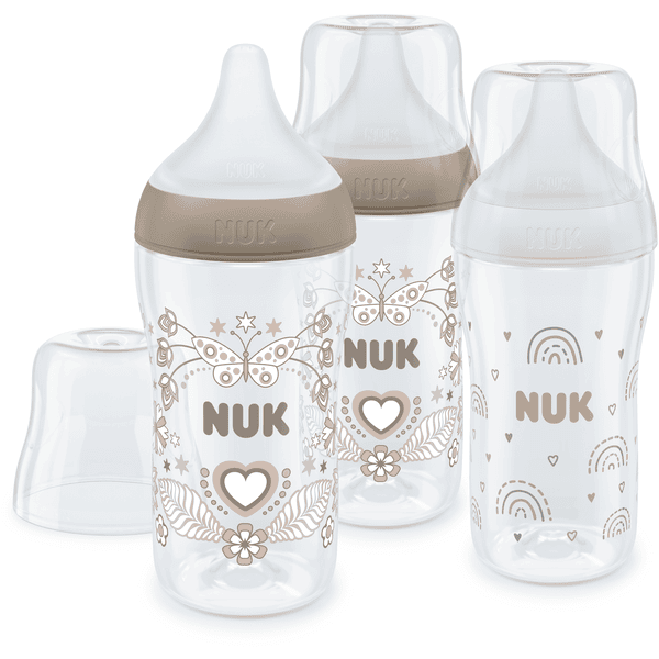 NUK Coffret biberons Perfect Match Temperature Control PP 260 ml dès 3 mois blanc/beige lot de 3