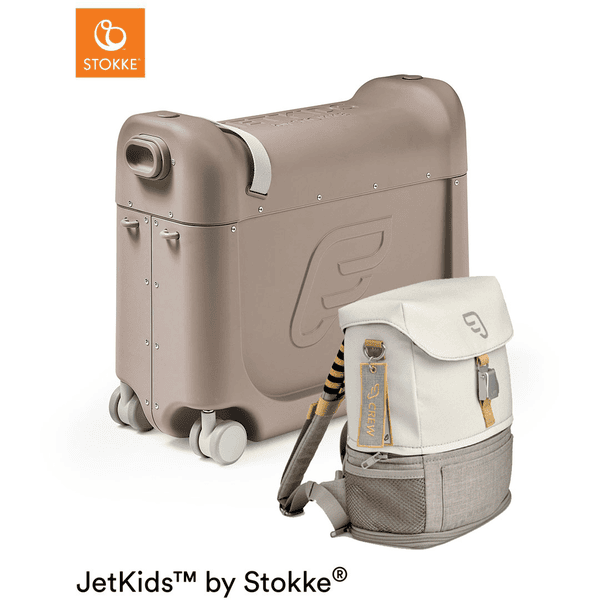 JETKIDS™ BY STOKKE® Aufsitzkoffer BedBox™ Creamy Cappuccino mit Crew BackPack™ White