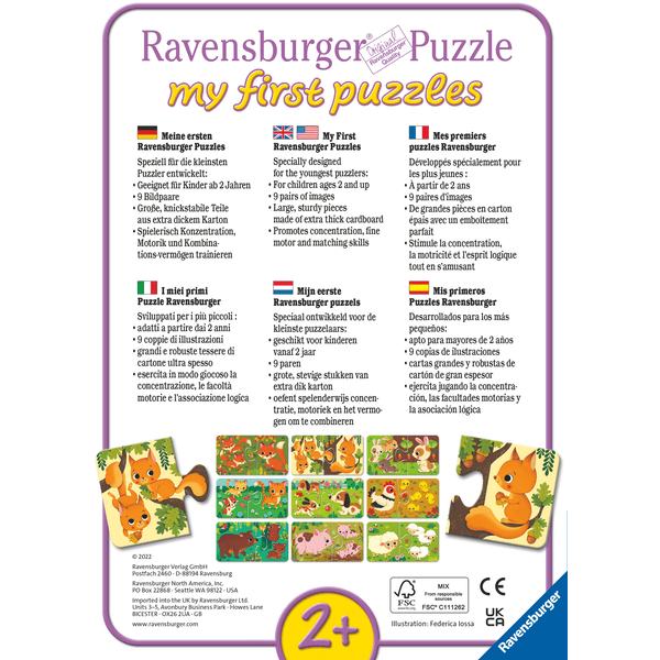 Ravensburger Il mio first Puzzle - Puzzle con cornice di animali in azione,  3x6 pezzi 