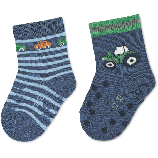 Sterntaler ABS Toddler Socks Twin Pack Cars/Tractor Blue 