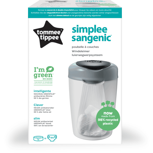 Tommee Tippee Cubo de pañales Sangenic Simple con 6 cassettes blanco / gris  