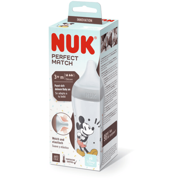 NUK Perfect Match Mickey biberon Mouse con temperatura Control 260 ml da 3  mesi in grigio 