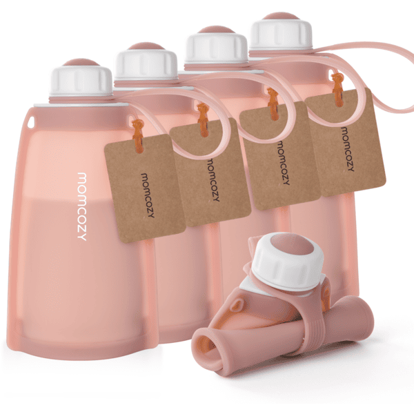 momcozy Borsa per latte materno in silicone, 5 pezzi rosa