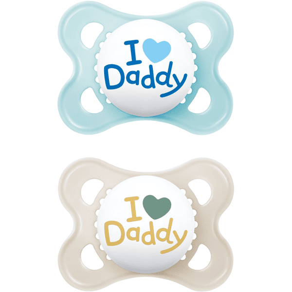 MAM Original Daddy Succhietto in silicone 2 pz. 0-6 mesi Ti amo blu