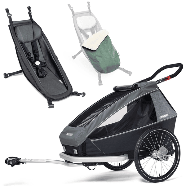 CROOZER Kinderfahrradanhänger Kid Vaaya 1 Graphite blue inklusive Babysitz mit climatex® Black und Winter-Set Jungle green