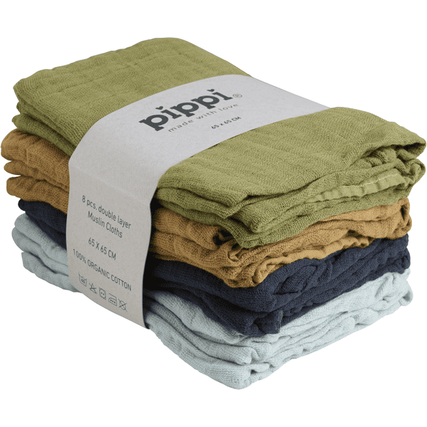 pippi Muslin Tücher 8er Pack Khaki