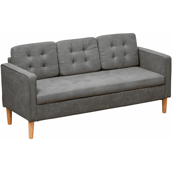 abnehmbaren Kissen HOMCOM mit grau 3-Sitzer-Sofa