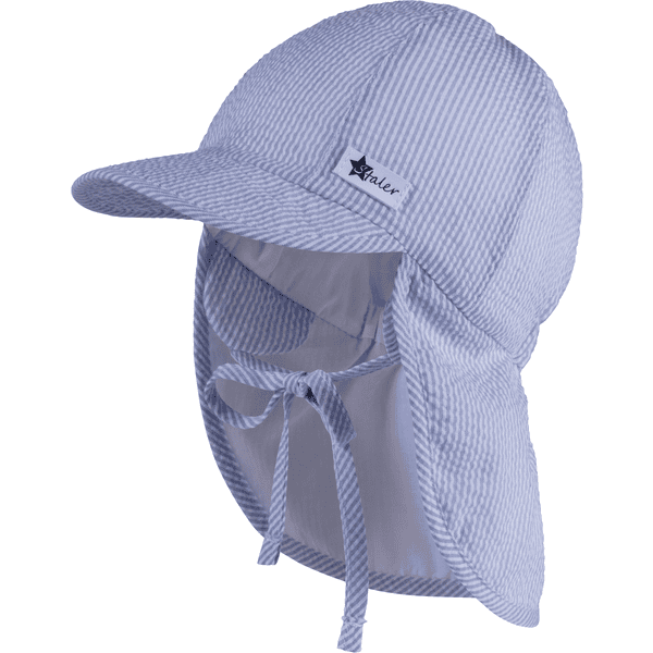 Sterntaler Gorra de visera con protección para el cuello a rayas azul cielo