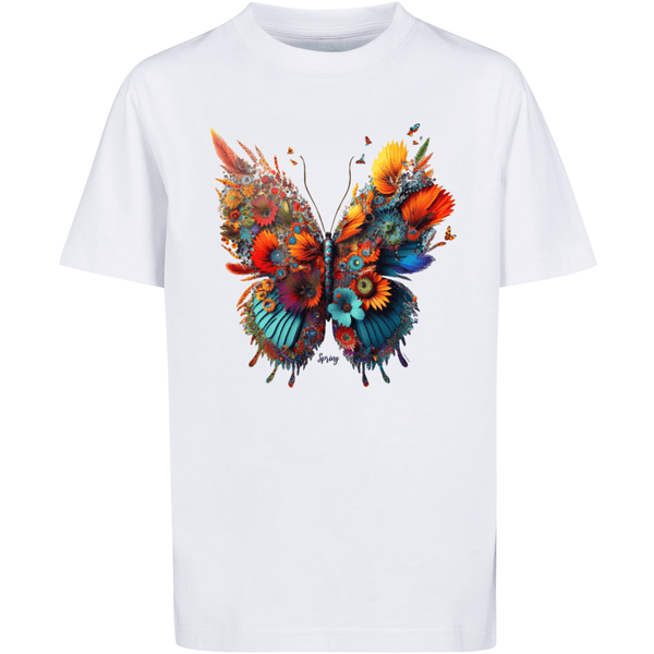 F4NT4STIC T-Shirt Schmetterling Blumen Tee Unisex weiß | T-Shirts
