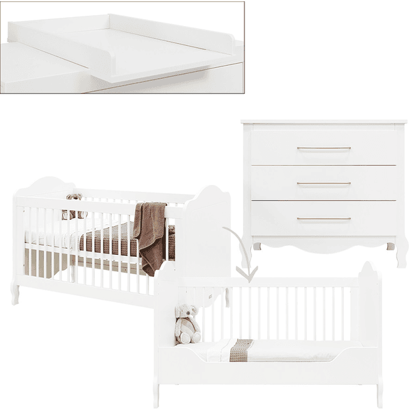 Bopita Babyzimmer Elena 2-teilig 70 x 140 cm umbaubar weiß mit Wickelaufsatz
