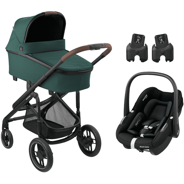 MAXI COSI Essential Green Pebble Black Passeggino Plaza Plus con seggiolino auto per neonati S Tonal e adattatore per bambini Black 