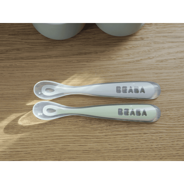 BEABA® Cuillère bébé 2e âge silicone gris velours/vert sauge lot de 2