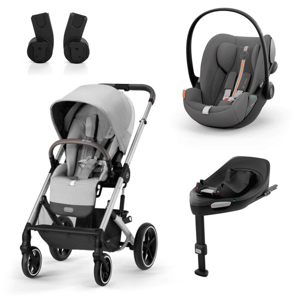 cybex GOLD Kinderwagen Balios S Lux Silver Lava Grey inklusive Babyschale Cloud G i-Size Plus Lava Grey Basisstation Base G Black und Adapter