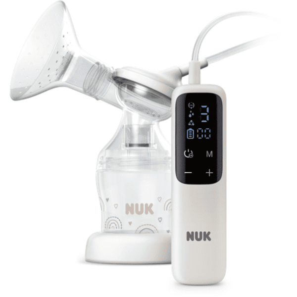 NUK Soft & Easy elektrisk enkeltbrystpumpe med genopladeligt batteri og bløde sutter inkl. Perfect Match 150 ml sutteflaske