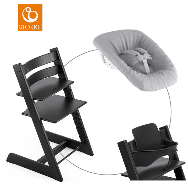 STOKKE® Mega Tripp Trapp® Set Hochstuhl Oak schwarz inkl. Newborn Set™ Grey und Baby Set V2 schwarz