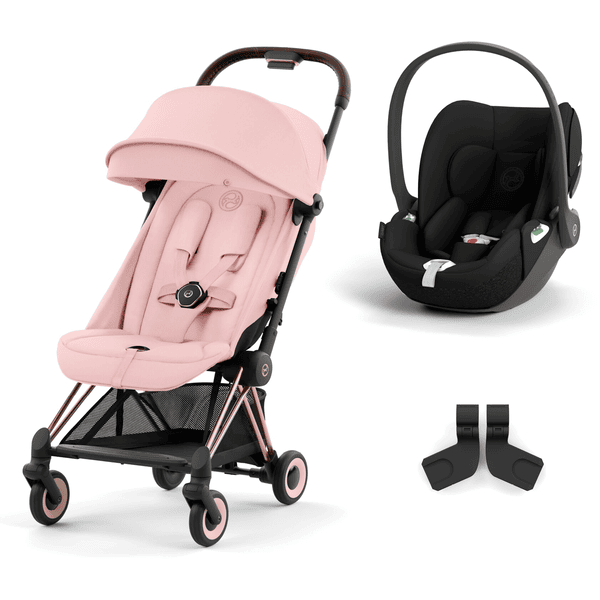 cybex PLATINUM Buggy Coya Rosegold Peach Pink inklusive Babyschale Cloud T I-Size Sepia Black und Adapter 