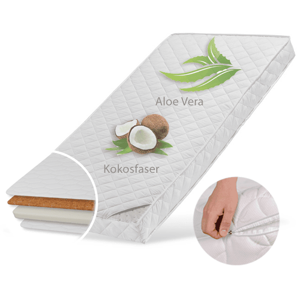 Kids Collective Babymatratze 70x140 cm KOKOS mit gestepptem Aloe Vera-Bezug, 10 cm hoch weiß ohne Spannbettlaken