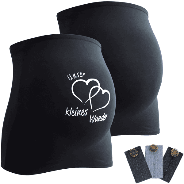 mamaband Bauchband 2er-Pack Unser kleines Wunder + 3er Pack Hosenerweiterung schwarz