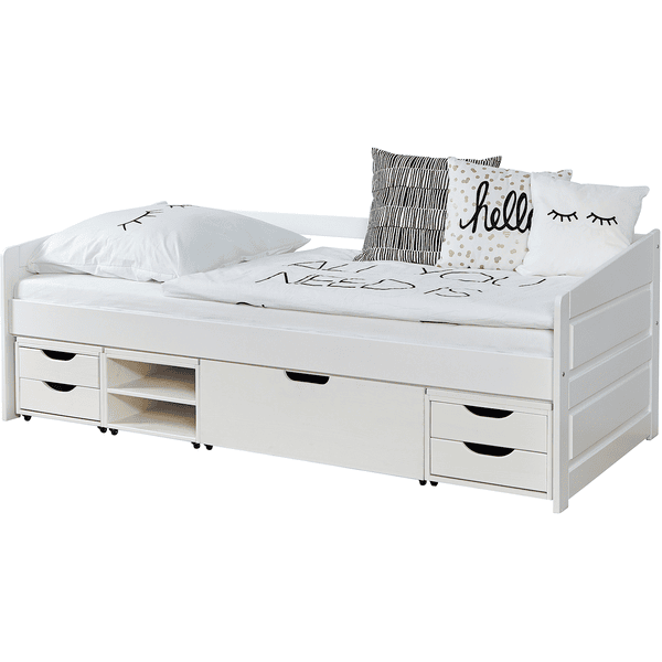 TiCAA Sofabett Micki Buche weiß mit 4 Funktionsschubladen