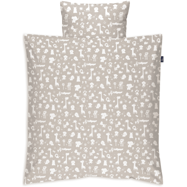 Alvi® Parure de lit enfant animaux zoo taupe 80x80 cm/100x135 cm