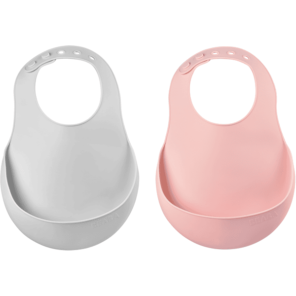 BEABA Bavoir enfant à nouer récupérateur silicone rose lot de 2