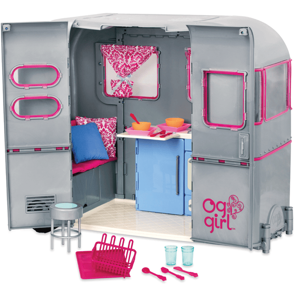 Our Generation Deluxe Camping Anhänger Set - Komplettes Spielzeug Camper  Zubehör mit Zubehör für Puppenabenteuer: : Spielzeug