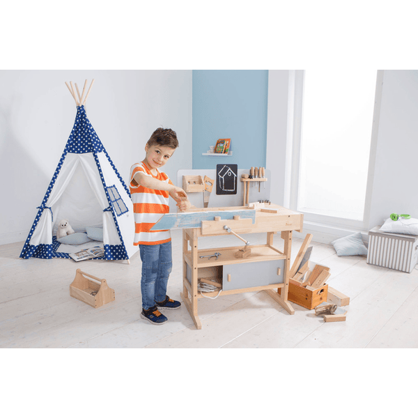  Ohuhu Juego de mesa de trabajo de herramientas: banco de  trabajo de juguete para niños, banco de herramientas de madera para taller,  banco de trabajo de 89 piezas con juego de