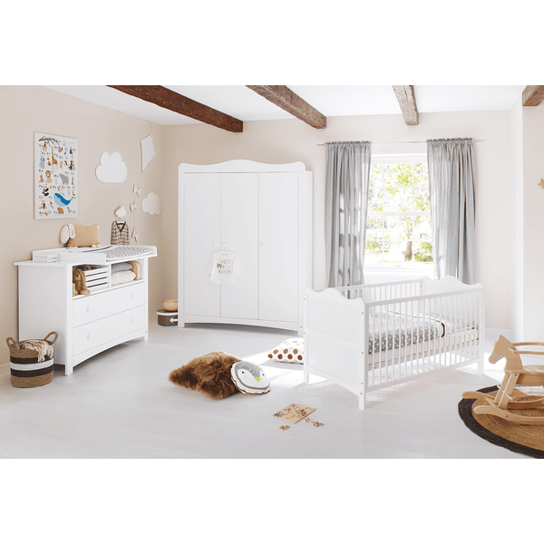 Pinolino Chambre bébé trio lit commode armoire 3 portes Florentina extra large bois 70x140 cm