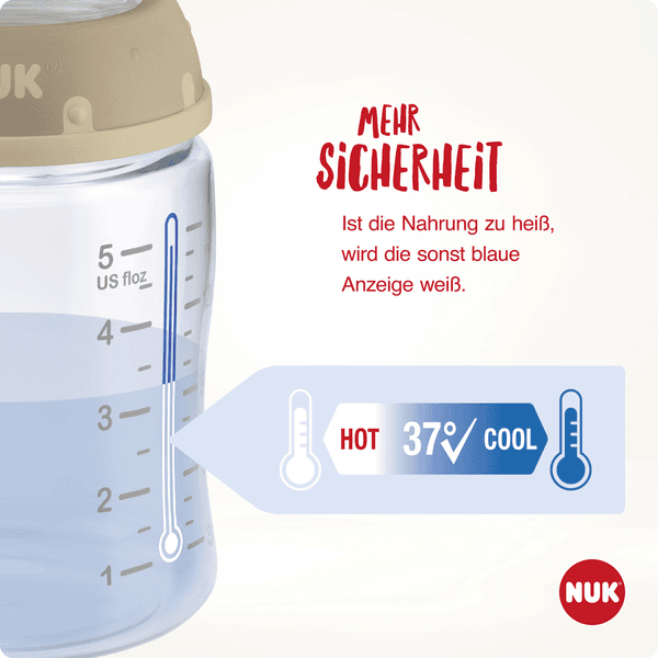 NUK Biberon en verre First Choice ⁺ dès la naissance 240 ml, température  control en pack de deux bleu
