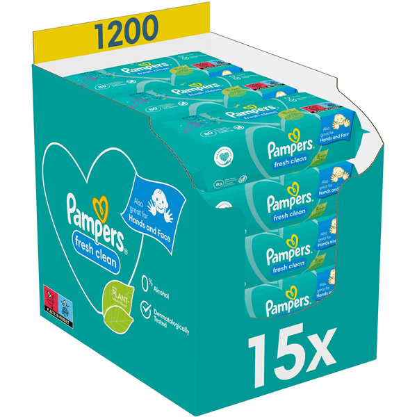 Pampers Vådservietter Fresh Clean 15 x 80 Stk (1200 vådservietter)