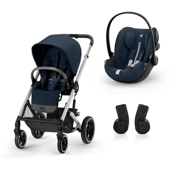 cybex GOLD Kinderwagen Balios S Lux Silver Ocean Blue inklusive Babyschale Cloud G i-Size Plus Ocean Blue und Adapter