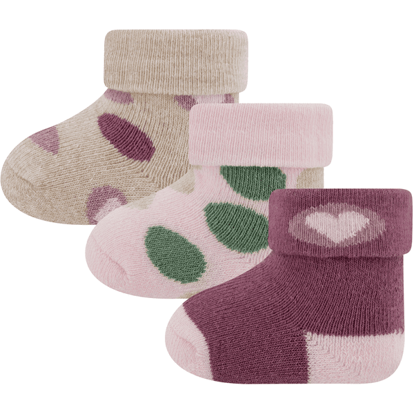 Ewers Babystrumpor 3-pack hjärtan/prickar beige/rosa 