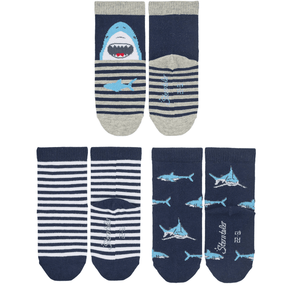 Sterntaler Baby-Söckchen 3er-Pack Haie/Ringel marine 
