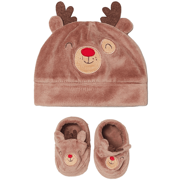 OVS Zestaw czapeczka i buciki dla noworodka Rudolf brązowy
