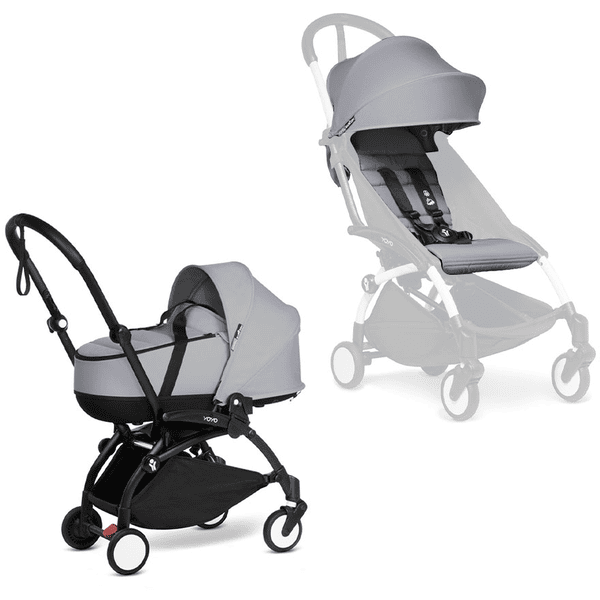 BABYZEN Kinderwagen YOYO2 0+ Black mit Liegewanne und Textilset Stone