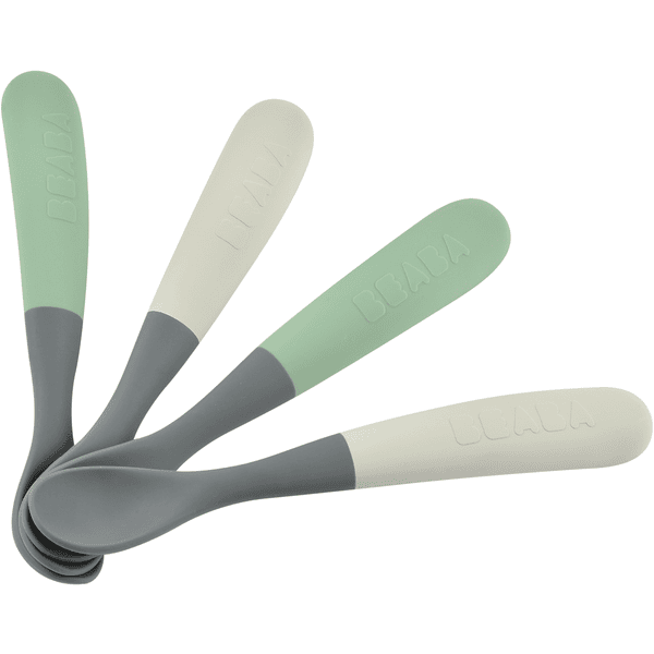 BEABA  ® Baby Spoon Set of 4 silikoni 1. ikä mineraali / suolavesi vihreä