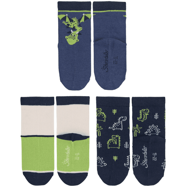 Sterntaler Chaussettes de bébé pack de 3 dragons/dinos bleu 