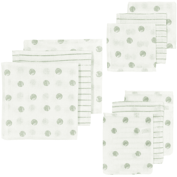 MEYCO Musliini Starter Set 9-pack Dot Stripe Soft (pistoraitainen pehmeä kangas) Green 