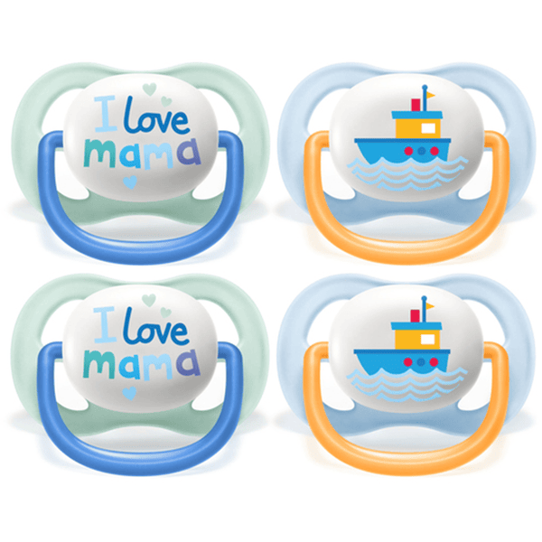 Philips Avent ciuccio ultra air SCF080/01 Collection Happy 0-6m Boy  Mama/Boat confezione doppia 